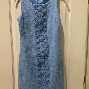KARL LAGERFELD PARIS light blue sleeveless tweed dress with center lace size 0